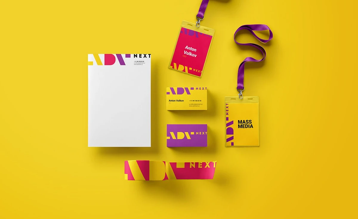 Yellow printed stationery and branded objects