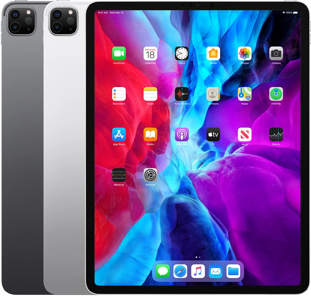 An iPad shown from the front and back
