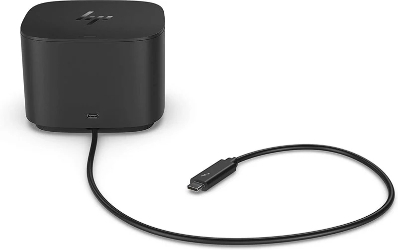 A compact HP dock and its attached cable